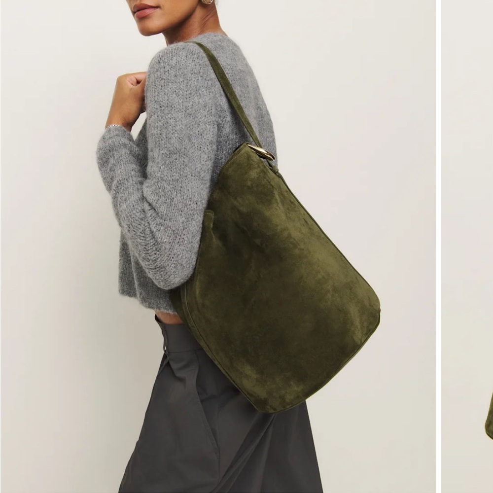 Olive Suede Shoulder Bag - Picture 2 of 3